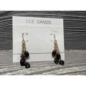 Lee Sands Burgundy Dangle Earrings Gold Tone Carded Fashion Jewelry